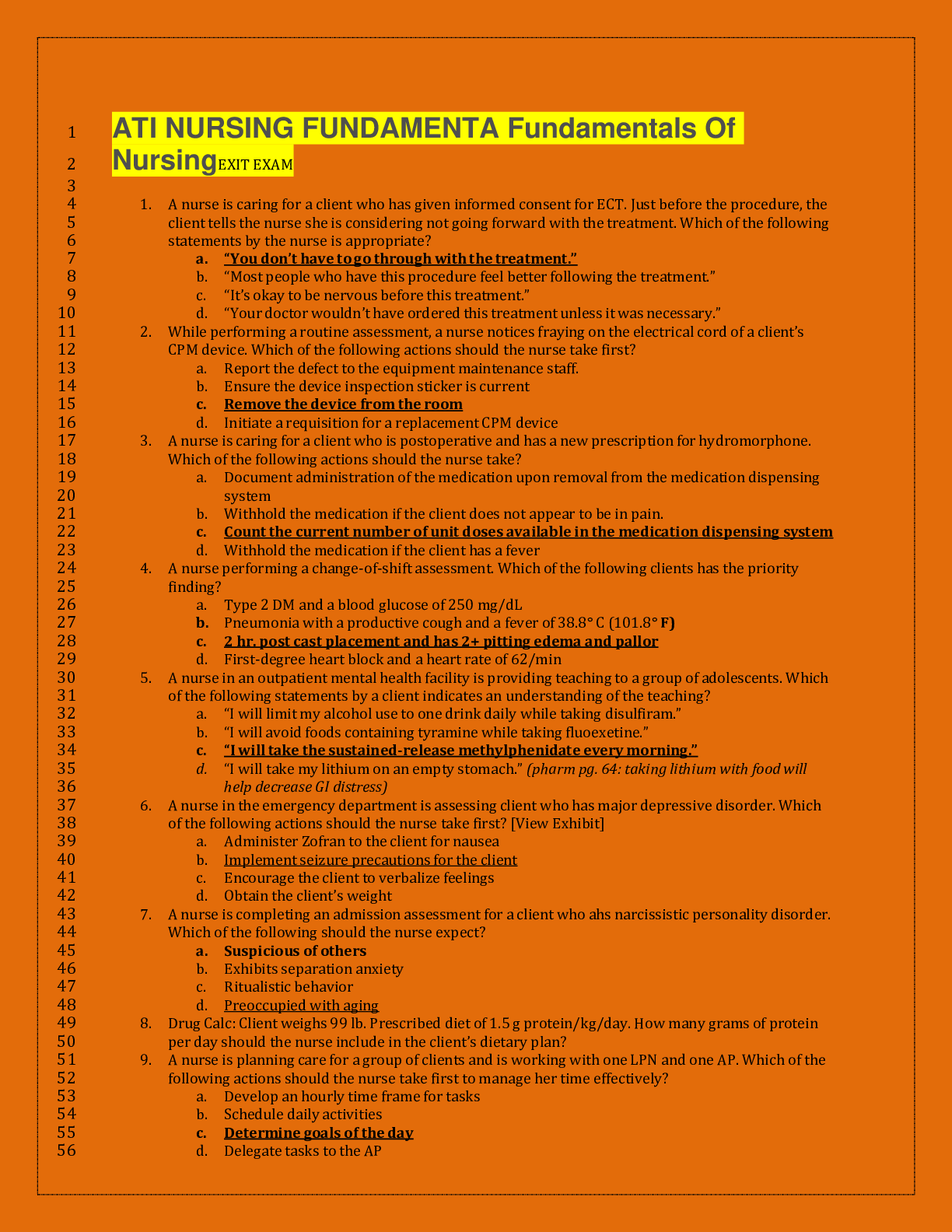 Preview image for ATI NURSING FUNDAMENTA Fundamentals Of NursingEXIT EXAM
